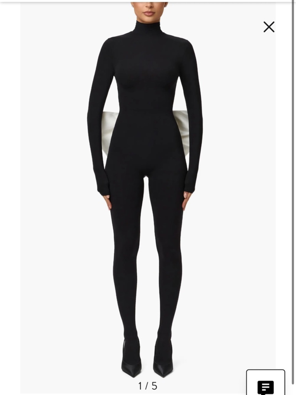 naked wardrobe Black High-Neck Long-Sleeve Fitted Jumpsuit with bow detail sz XS